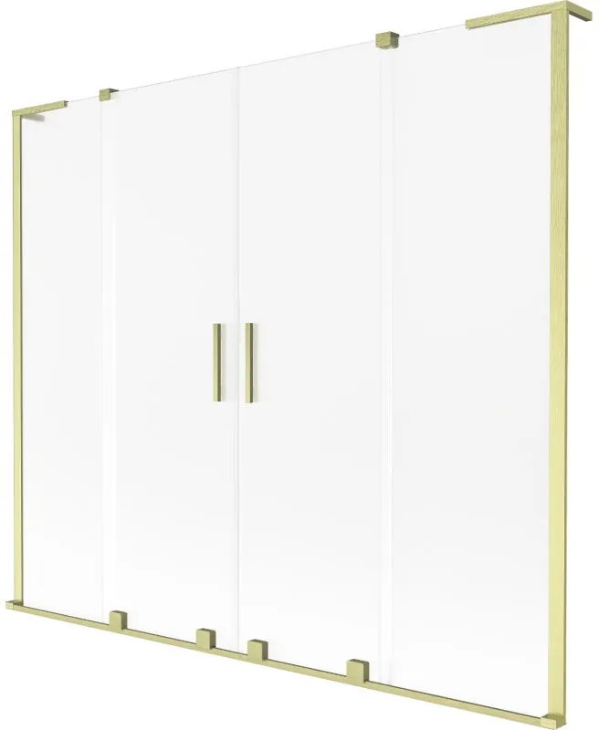 Mexen Velar L Duo, 2-krídlová posuvná vaňová zástena 200 x 150 cm, 8mm sklo námraza, zlatá matná, 896-200-003-32-55