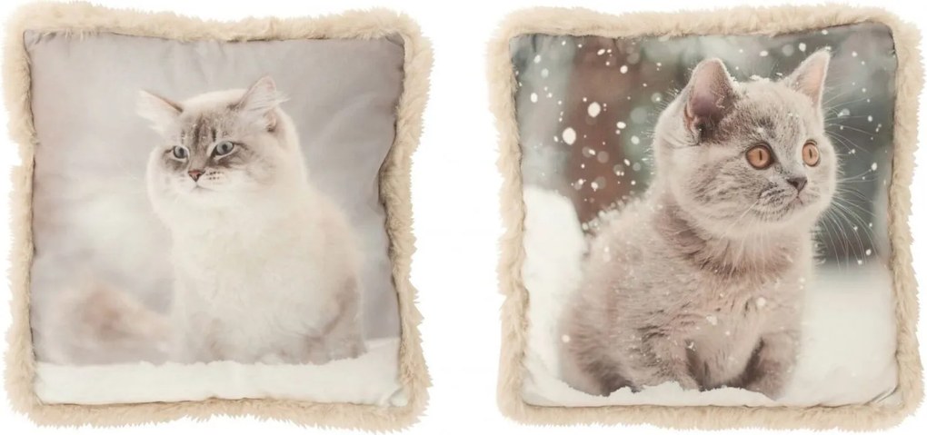 Polštář kočka polyester šedobéžová/krémová malý mix 2 kusy – 40*40*15 cm