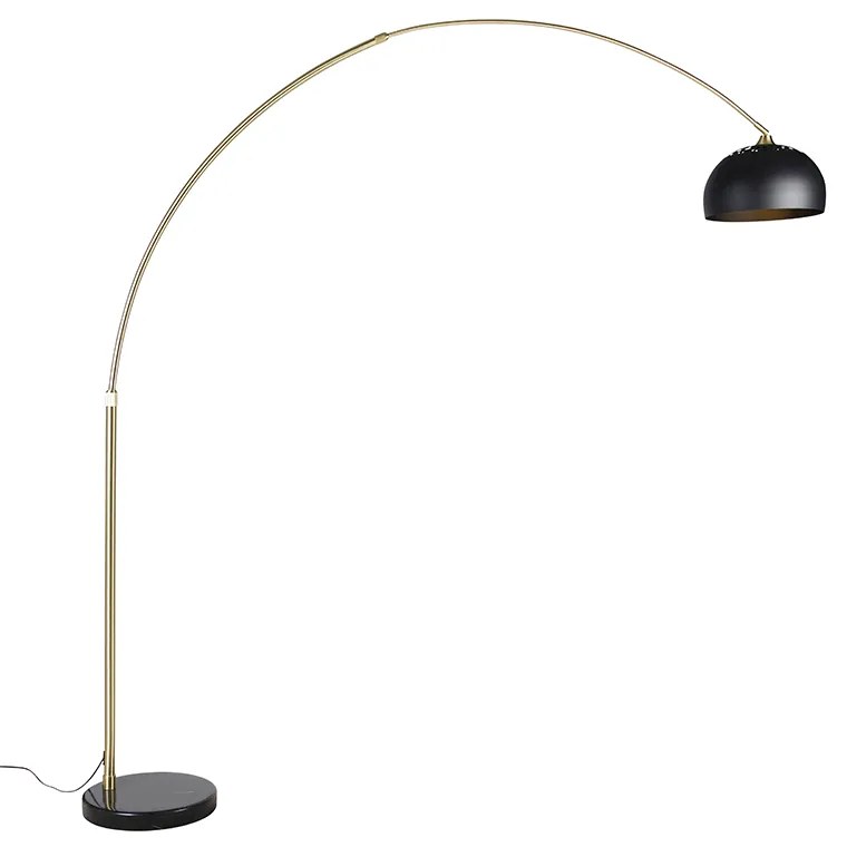Moderná oblúková lampa mosadz s mramorovou základňou a čiernym tienidlom 32,5 cm - XXL