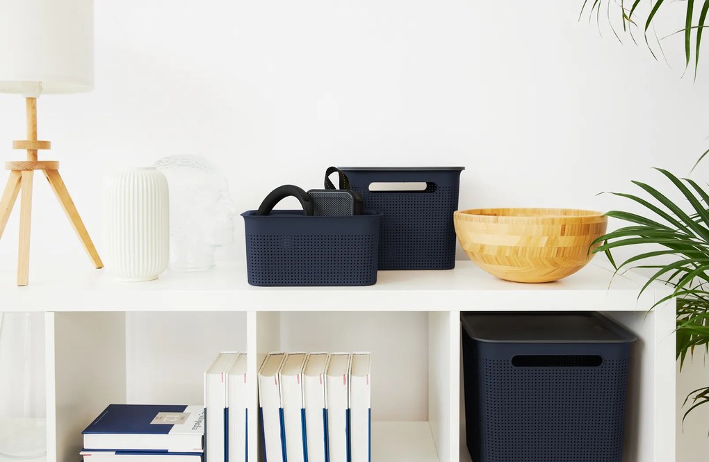 Úložný box s rúčkami BRISEN 7l, 26x18x21cm, čierny S vekom / Bez veka: Bez veka