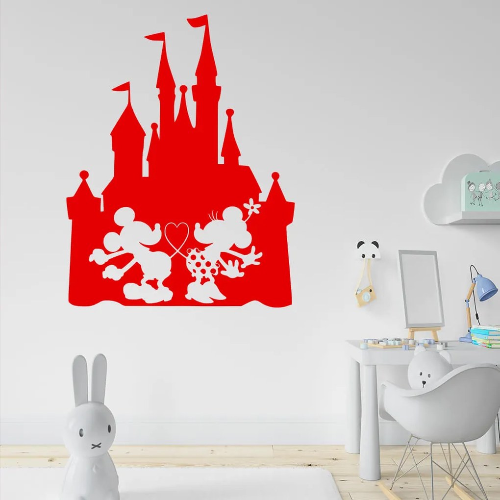 Veselá Stena Samolepka Zamilovaní Mickey a Minnie na Zámku Farba: žltá, Veľkosť: 100 x 78 cm