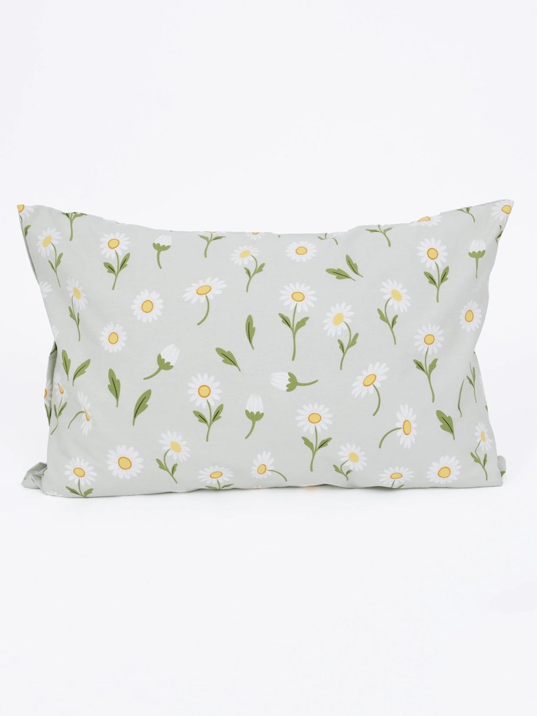 Bavlnená obliečka na vankúš Renforcé 40 × 60 cm - Sedmokrásky sivozelené