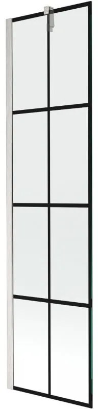 Mexen Next, 1-krídlová vaňová zástena 50 x 150 cm, 6mm číre sklo - čierny vzor, oceľová, 895-050-000-00-77-97