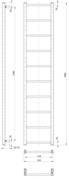 Sapho - Kúpeľňový radiátor DINA 334 W 35x168 cm matná čierna