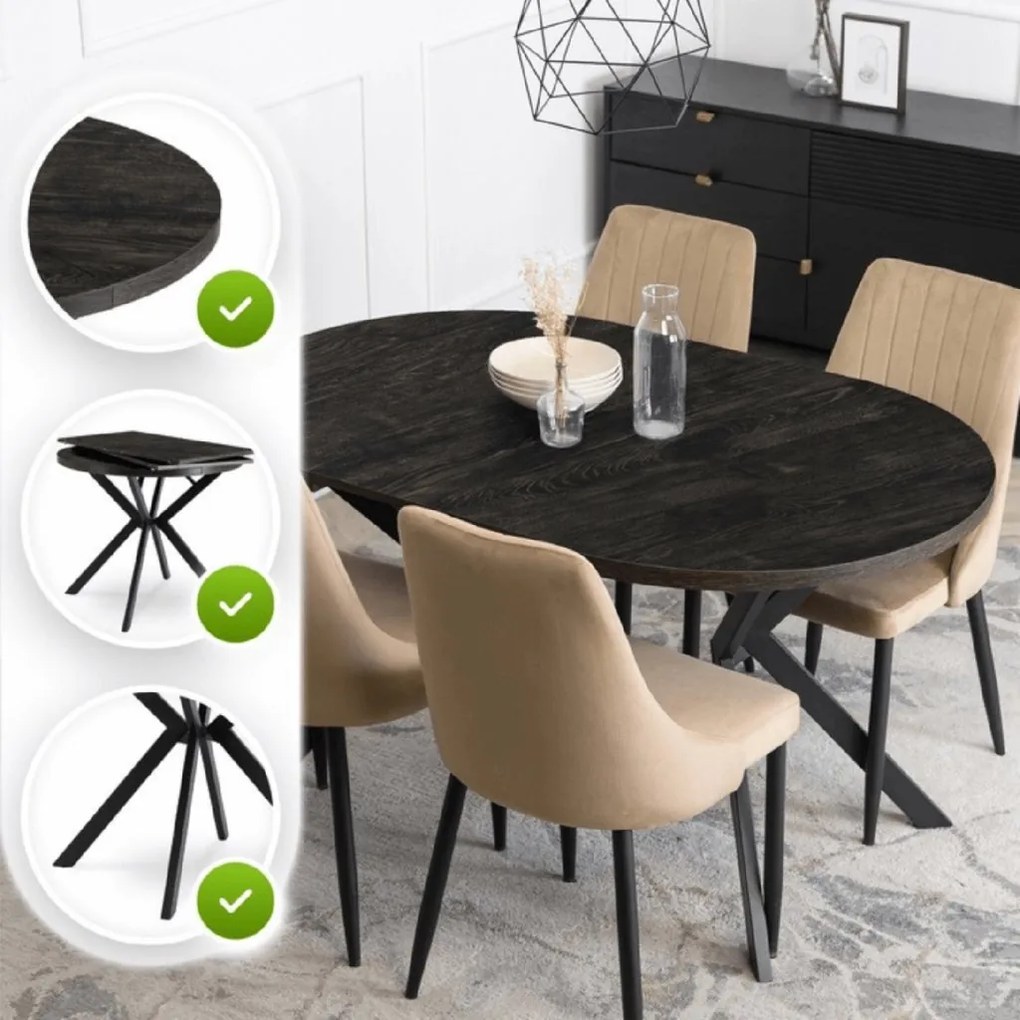 PROXIMA.store - Okrúhly rozkladací stôl LUGO FARBA: betón, FARBA NÔH: čierna