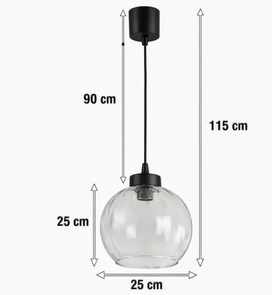 BRILAGI - LED luster na lanku RETRO GLASS 1xE27/60W/230V pr. 25 cm čierna/číra