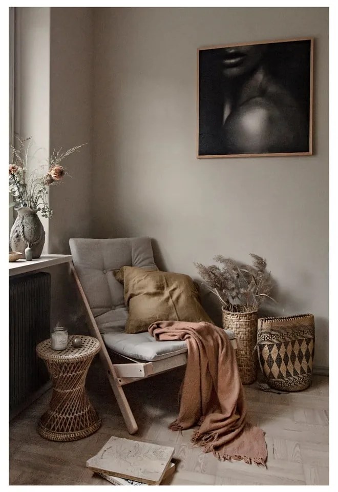 Modré skladacie kreslo z bukového dreva Karup Design Boogie Raw/Petrol Blue