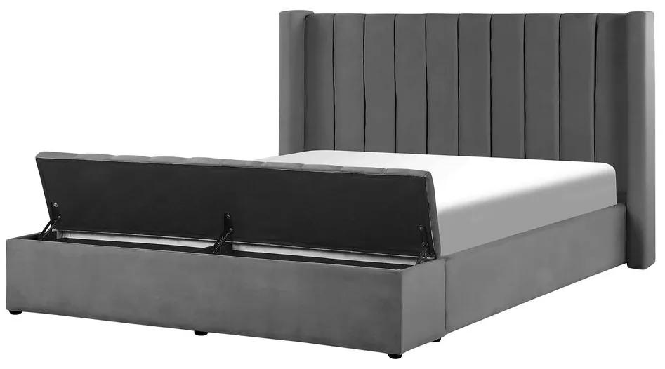 Zamatová posteľ s úložným priestorom 140 x 200 cm sivá NOYERS Beliani