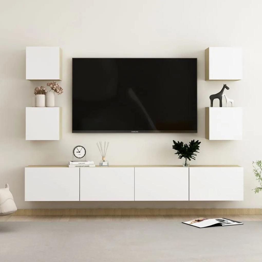 6-dielna súprava TV skriniek biela a dub sonoma drevotrieska