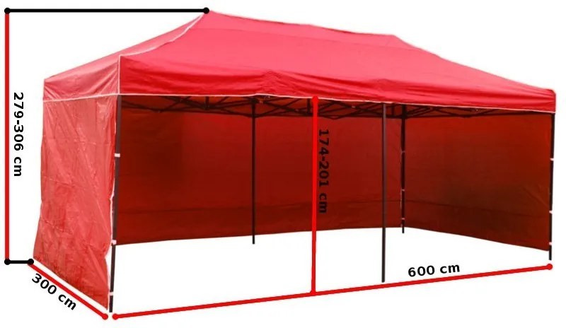 Záhradný párty stan 3x6m 3 steny - modrý
