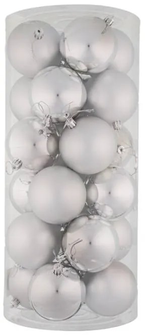 DECOLED Plastové koule, prům. 8 cm, stříbrné, 12x lesklá, 12x matná