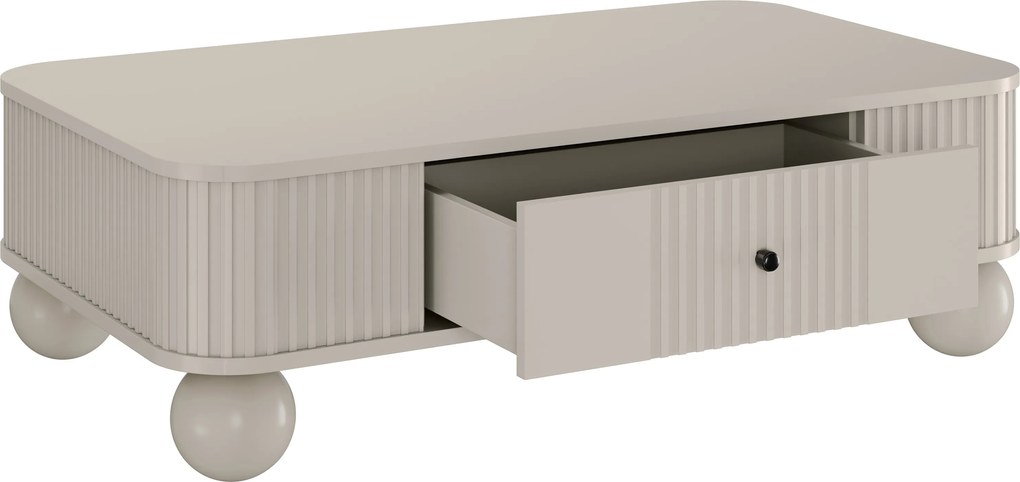 Kávový stolík Vesper 103x60 cm so zásuvkou - kašmír / čierne úchyty / guľové nohy