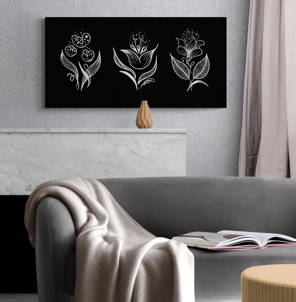 Obraz ľudové ornamenty v čiernobielom - 100x50