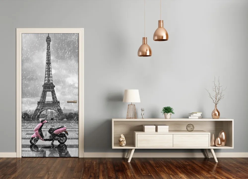 Fototapeta samolepiace dvere Eiffelova veža skutr 95x205 cm