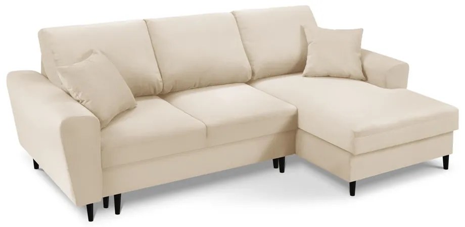 Béžová menčestrová rozkladacia rohová pohovka Micadoni Home Moghan, pravý roh