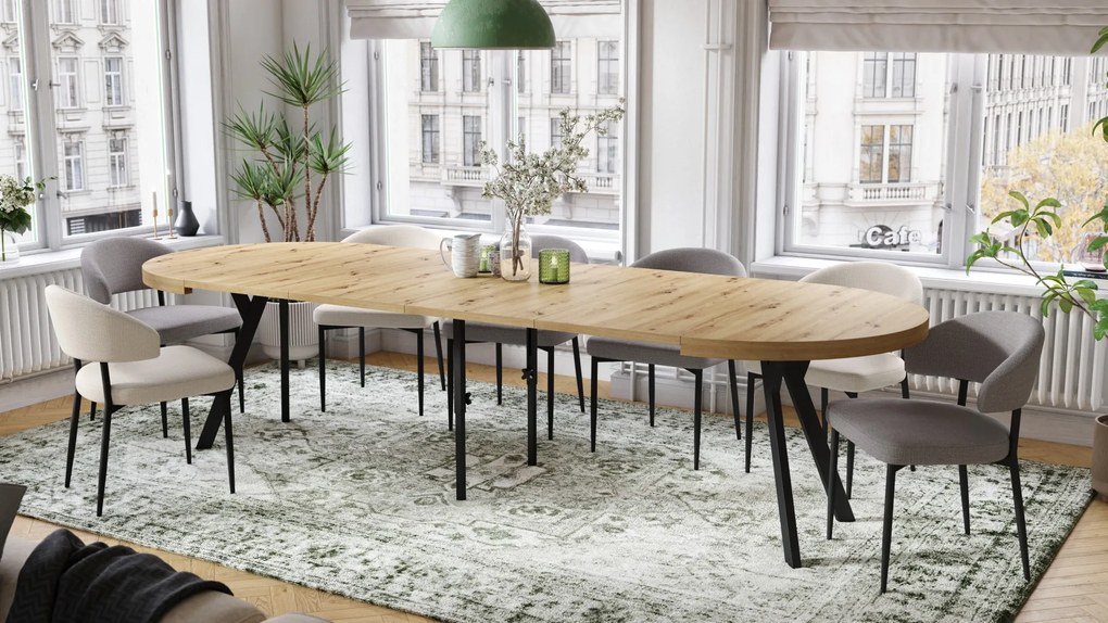 EXPANSO Dub Artisan / čierne nohy - VEĽKÝ OKRÚHLY STÔL Ø110 ROZKLADACÍ AŽ DO 310 cm S NOHAMI Y LOFTOVÝ / INDUSTRIÁLNY