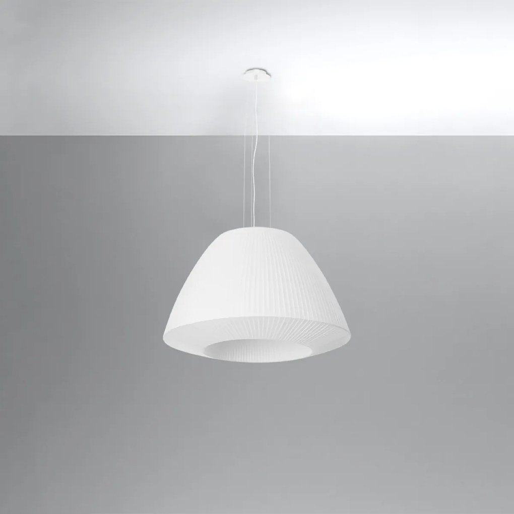 Závesné svietidlo Bella, 1x biele textilné tienidlo, (biele sklo), (fi 60 cm)
