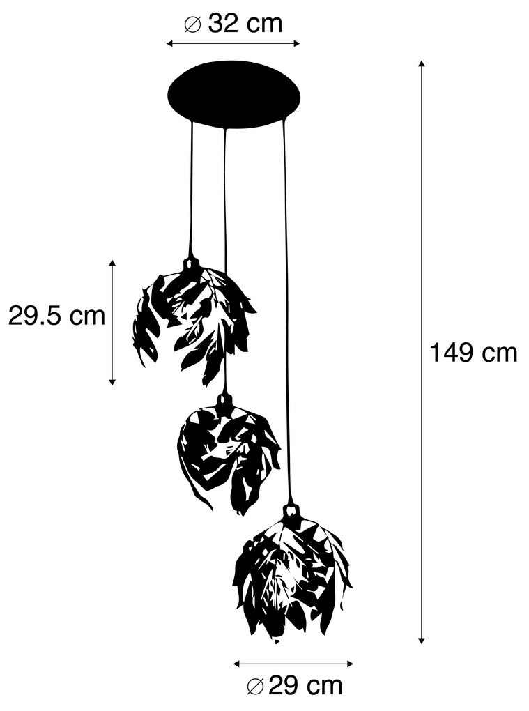 Vintage závesné svietidlo starožitné zlaté okrúhle 3-svetlo - Linden