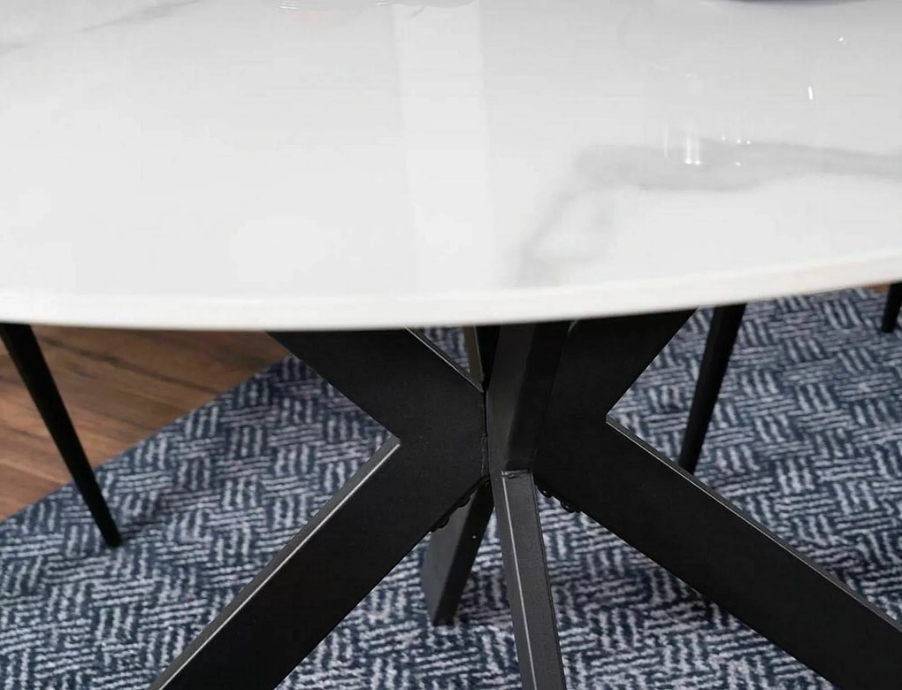Jedálenský stôl Talia 90 cm keramika biely mramor/čierny