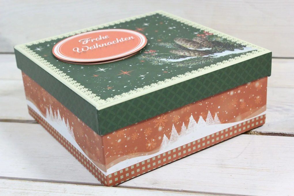Ozdobná krabica "FROHE WEIHNACHTEN" (17,5x7,5x17,5 cm) 1. - vianočný