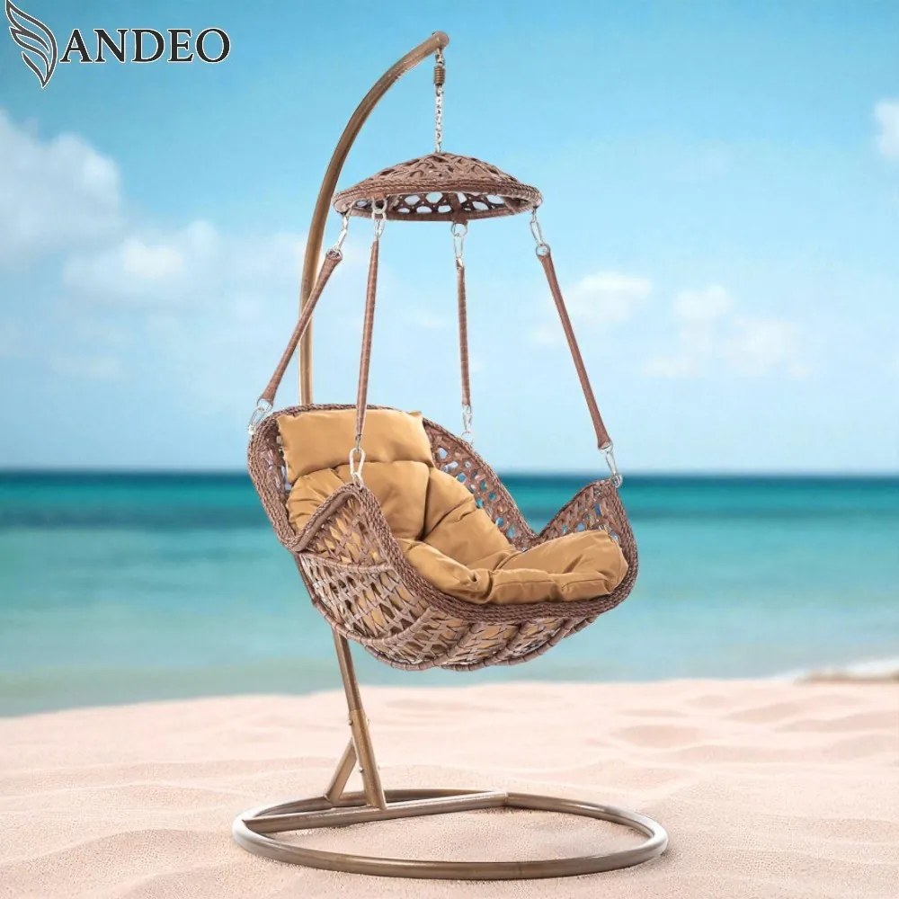 Závesné hojdacie kreslo HAVANNA EXTRA- hnedé + hnedé vankúše