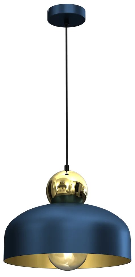 Závesné svietidlo Harald, 1x zlaté/tmavomodré kovové tienidlo, db/g