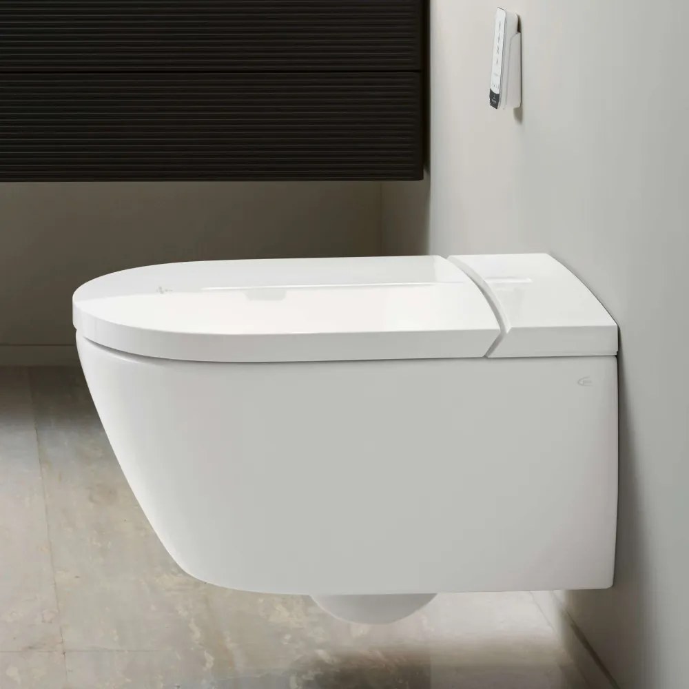 VILLEROY & BOCH ViClean-I 100 elektronický bidet s keramikou, s hlbokým splachovaním bez vnútorného okraja, 385 x 595 mm, biela alpská, s povrchom CeramicPlus, V0E200R1