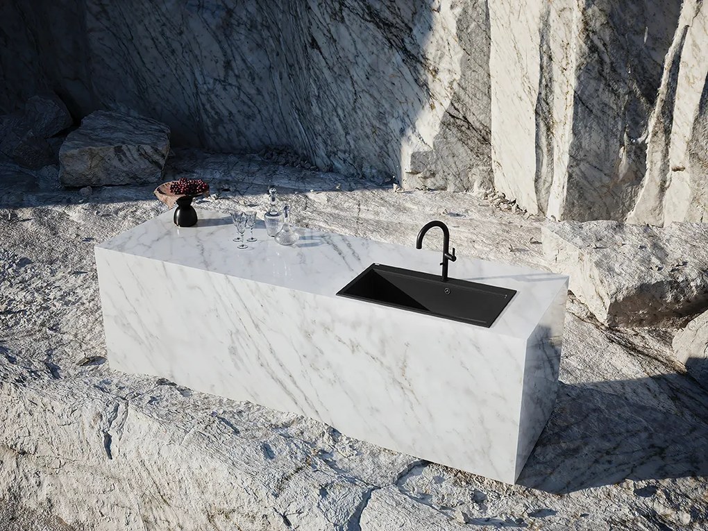 Laveo Tau, 1-komorový granitový drez 900x500x215 mm, čierna, LAV-SBT_B109