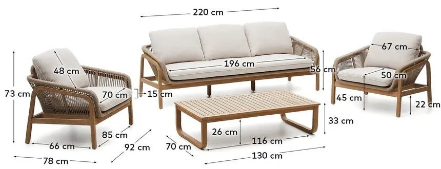 Záhradná lounge súprava z masívu akácie pre 5 v béžovo-prírodnej farbe Vellana – Kave Home