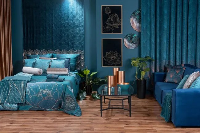 Dekoračný tanier LOTOS 10 2 tyrkysový / zlatý