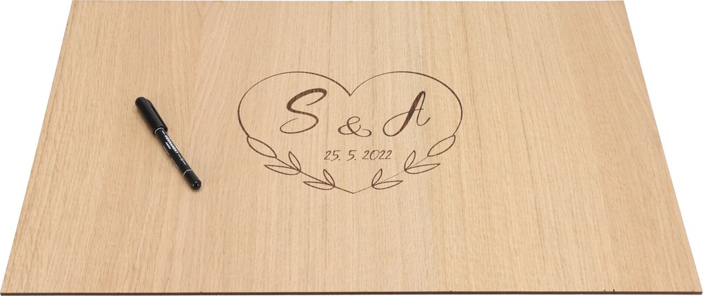 ČistéDrevo Drevená svadobná ceduľa na podpisy dub - srdce