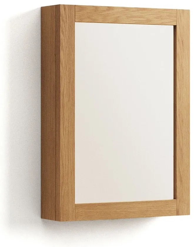 Závesná kúpeľňová skrinka so zrkadlom z teakového dreva v prírodnej farbe 50x70 cm Plubia – Kave Home