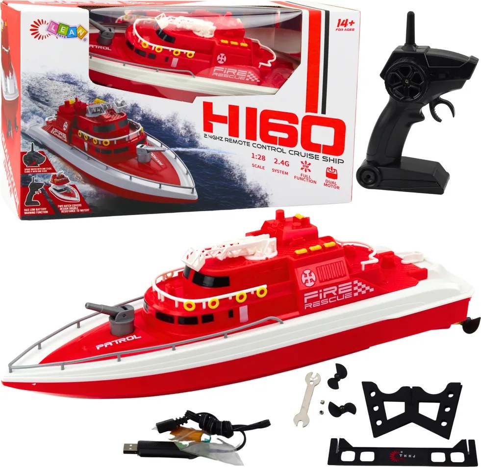 LEAN Toys RC záchranársky motorový čln na diaľkové ovládanie 1:28 červený