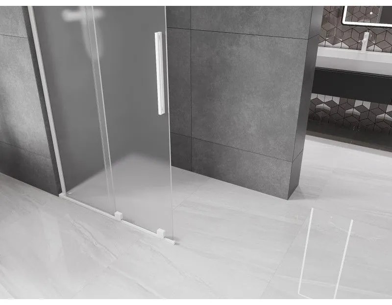 Mexen Velar L, posuvná sprchová zástena Walk-in 100 x 200 cm, 8mm sklo námraza, biela matná, 871-100-003-33-20