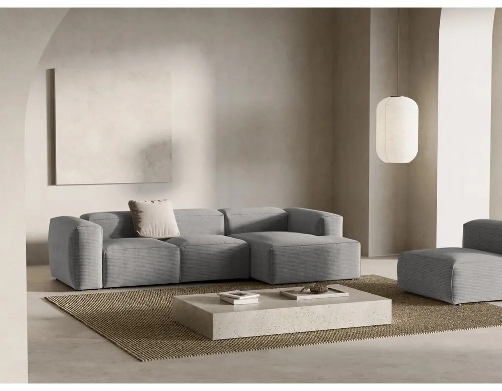 Svetlosivá menčestrová rohová pohovka (pravý roh/s leňoškou) Bergano – Cosmopolitan Design