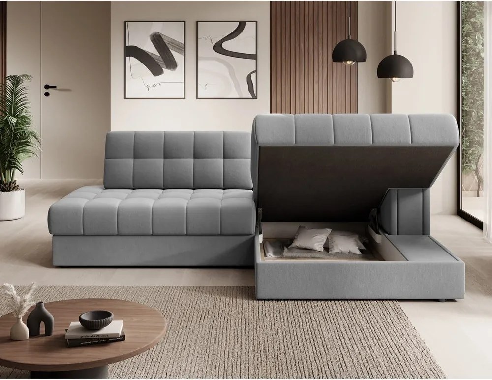 Sivá zamatová rozkladacia rohová pohovka (pravý roh/s leňoškou) Blezalt – ELTAP