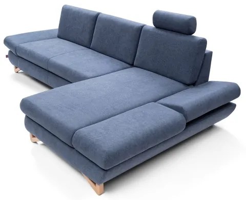 Rozkladacia rohová čalúnená sedacia súprava AVESTA do tvaru L, pravé prevedenie, s úložným priestorom, modrá