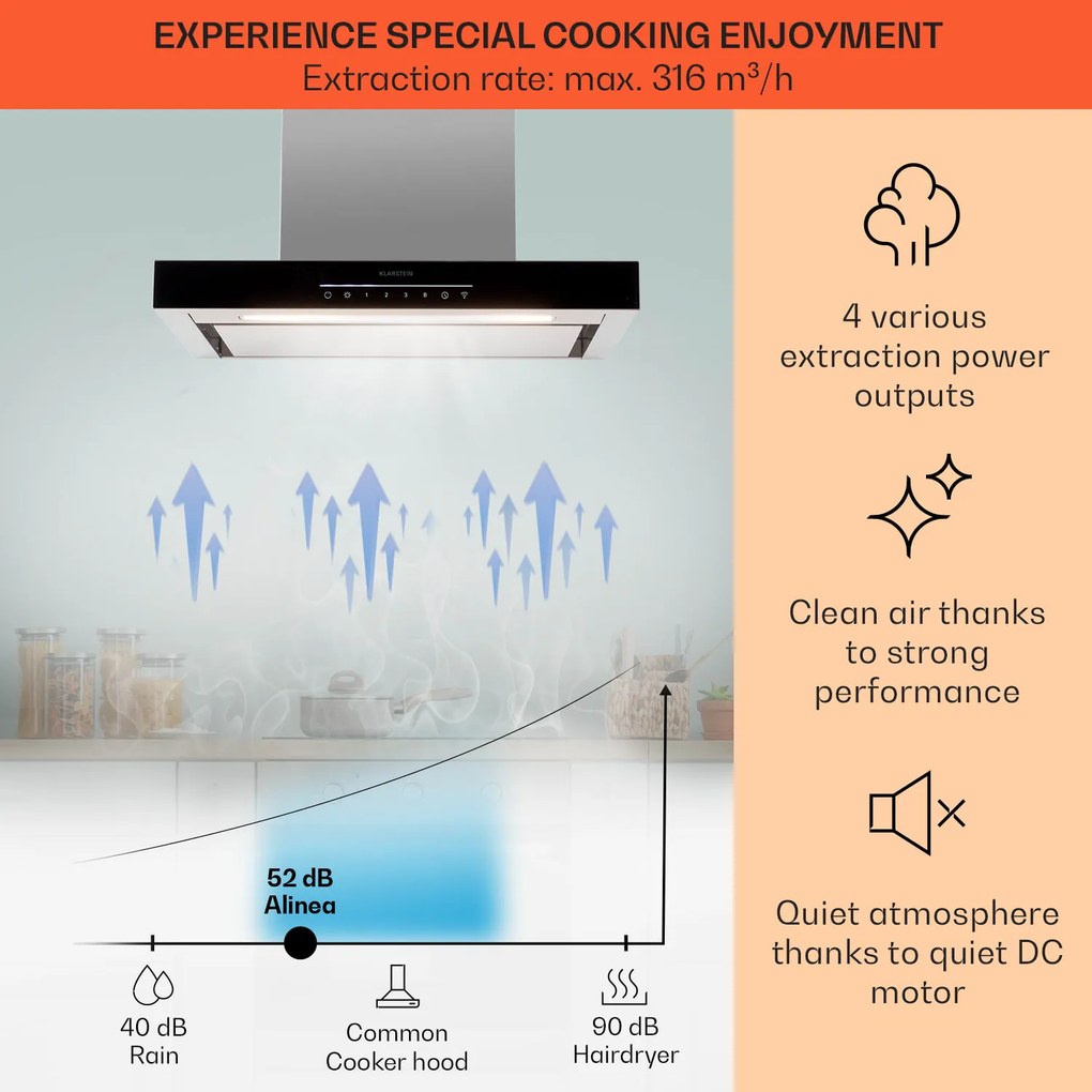 Alinea 60, digestor, 60 cm, nástenný, 500 m³/h, WiFi, A++, dotykový displej