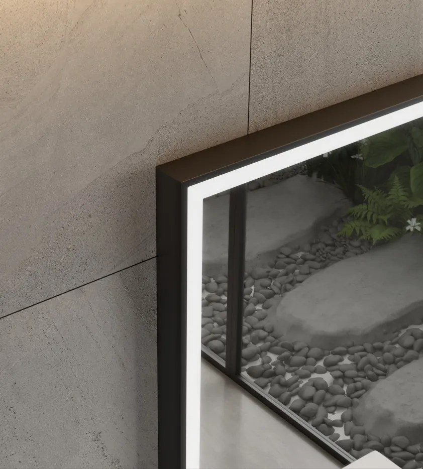 Erga Samira, LED zrkadlo 50x70cm v čiernom ráme, 1840 lm, 3 farby svetla, predné/zadné osvetlenie, ERG-V01-SAMIRA-5070-BK