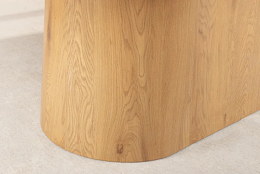 Jedálenský stôl UNIQUE 200 cm oválny rám z dubového dreva s dyhovanou keramikou a doskou z bieleho mramoru