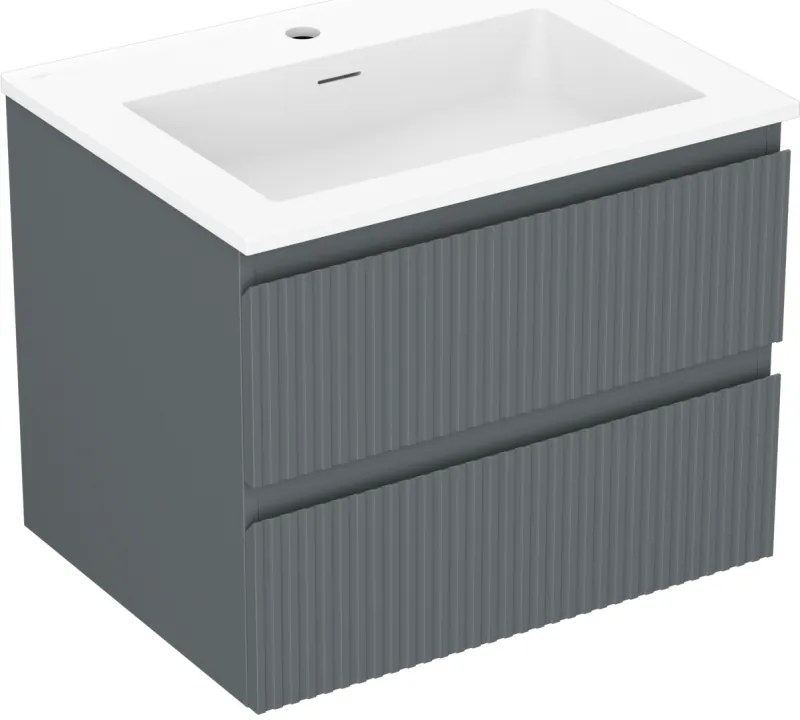 Mexen Rivel, kúpeľňová skrinka 60 cm s umývadlom Otis, 2 zásuvky, drážkovaná, grafitová matná/biela matná, 91A20-06047-2-BFF66-W18M0