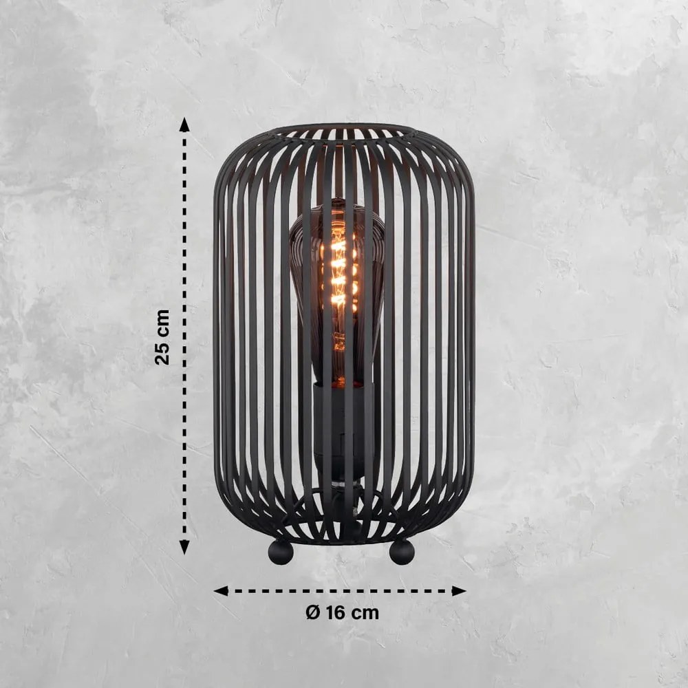 Čierna stolová lampa s kovovým tienidlom (výška 25 cm) Cage – Fischer &amp; Honsel