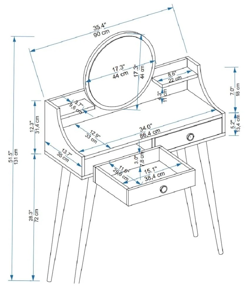 Dizajnový toaletný stolík Melinda biely