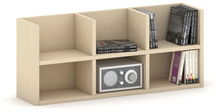 Nástenná polica PRIMO 2-poschodová, 6 oddielov, 800 x 200 x 350 mm, breza