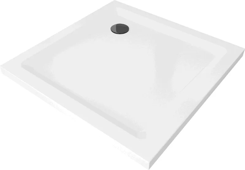 Mexen Flat štvorcový sprchový kút slim 80 x 80 cm, biely, čierny sifón - 40108080B