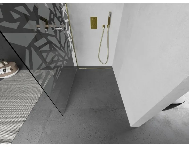 Mexen Kioto L, sprchová zástena Walk-In 110 x 200 cm, 8mm číre sklo biely vzor, zlatý lesklý profil,800-110-103-50-78