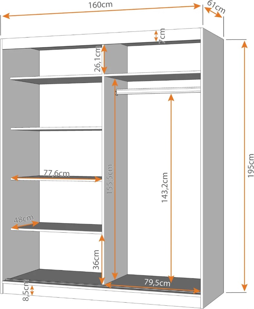 Šatníková skriňa BREN 160 cm (viac variant)