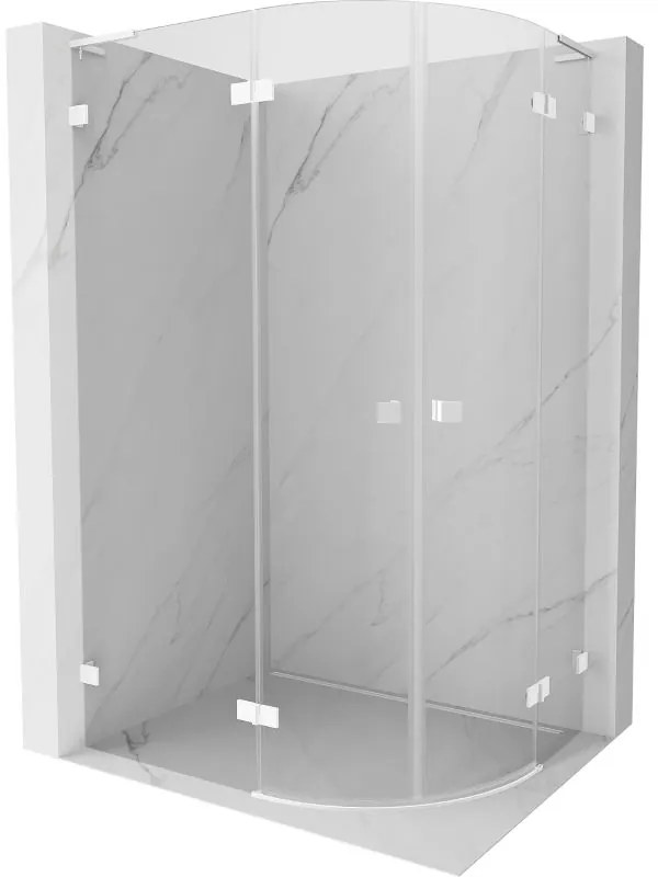 Mexen Lunar, L polkruhový sprchový kút naklápací doľava 90 x 70 cm, 8mm číre sklo, biely profil, 833L-090L-070P-20-00