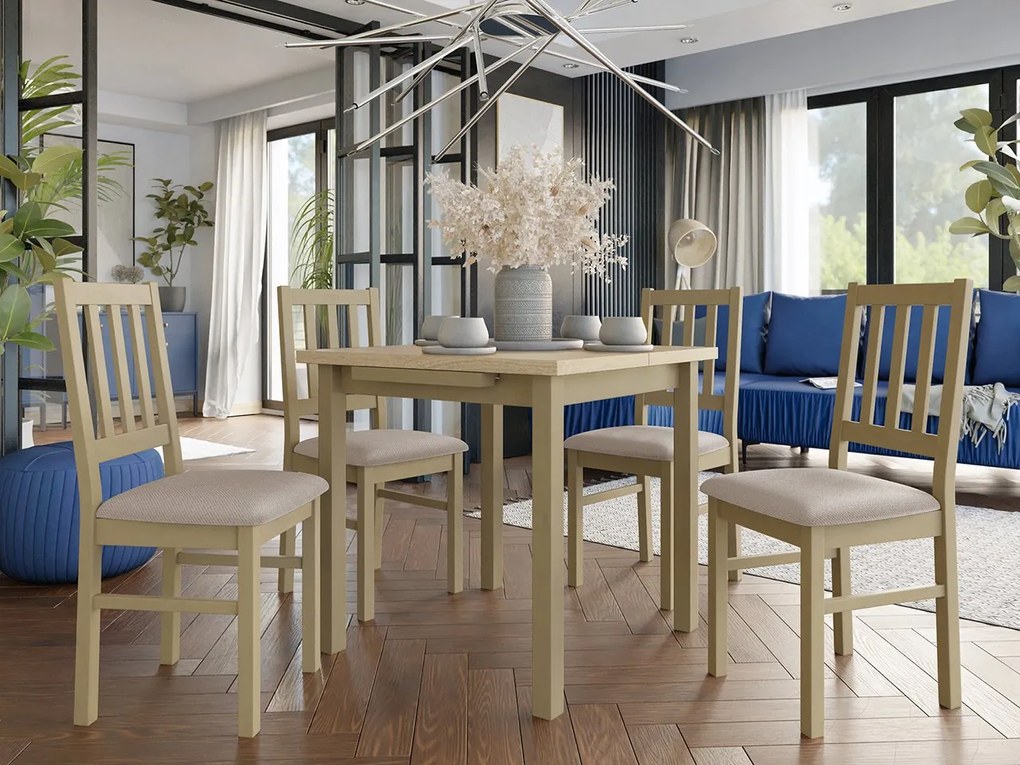 Rozkladací stôl so 4 stoličkami AL09, Morenie: Orech - L, Poťahové látky: 25x - Paros 2