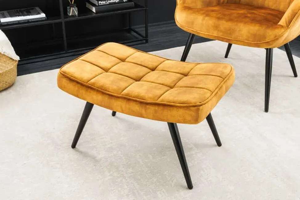 Moderný taburet Malmö zamat horčicovo žltá 60cm